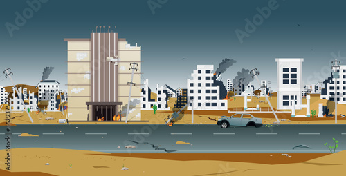 Houses and buildings in the city were destroyed by war.