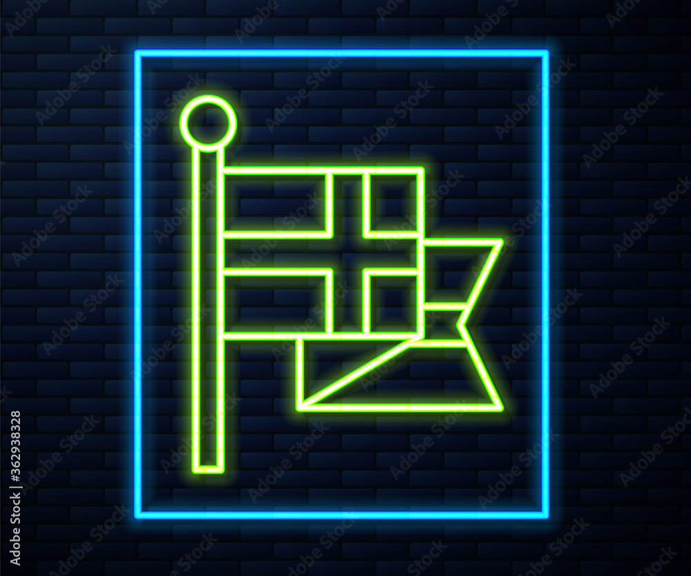 Glowing neon line Flag of England on flagpole icon isolated on brick wall background. Vector. Glowing neon line Flag of England on flagpole icon isolated on brick wall background. Vector.