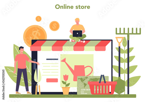 Delivery service web banner or landing page. Courier in uniform