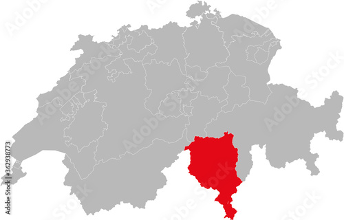 Ticino canton isolated on Switzerland map. Gray background. Backgrounds and Wallpapers.