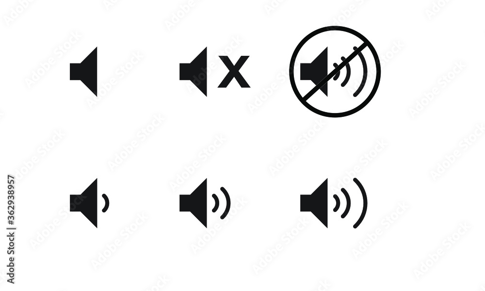 Volume Icon set illustrating different levels of sound vector silhouettes Volume Icon set illustrating different levels of sound vector silhouettes