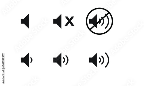 Volume Icon set illustrating different levels of sound vector silhouettes 