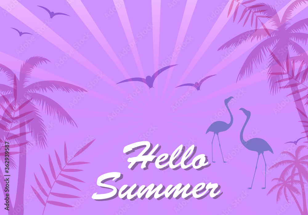 Naklejka premium Hello summer poster. Abstract gradient background, vector. Modern hello summer background for placard, ad, cover, banner, leaflet and flyer template. Creative art concept, vector illustration