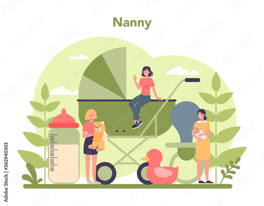 Naklejka premium Babysitter service or nanny agency concept. In-home babysitter.