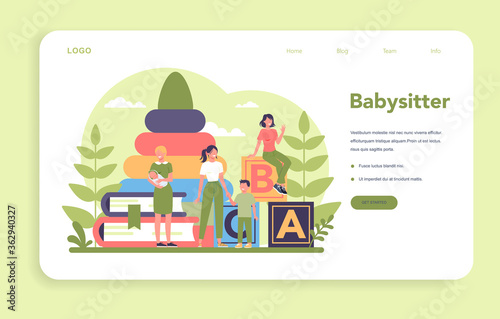 Babysitter service or nanny agency web banner or landing page.