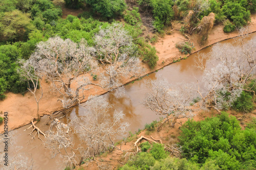 Aerial view of the Brown River in the Shompole conservancy area in the Great Rift Valley, near Lake Magadi, Kenya. photo