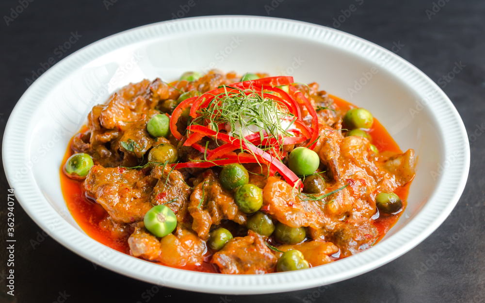 Thai Cuisine beef panang curry,a little spicy with aroma from fresh herbs and coconut cream. Thai Cuisine beef panang curry,a little spicy with aroma from fresh herbs and coconut cream.