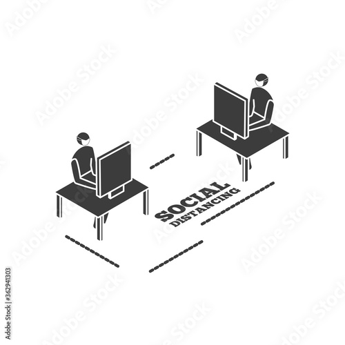 people working on computer, social distancing