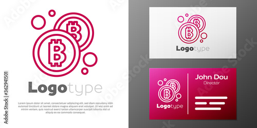 Logotype line Cryptocurrency coin Bitcoin icon isolated on white background. Physical bit coin. Blockchain based secure crypto currency. Logo design template element. Vector.