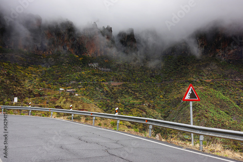 Scenic foggy landscape in Parque Natural de Pilancones in Gran Canaria, Canary Islands, Spain