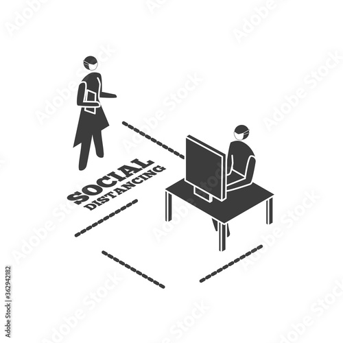 people working on computer, social distancing