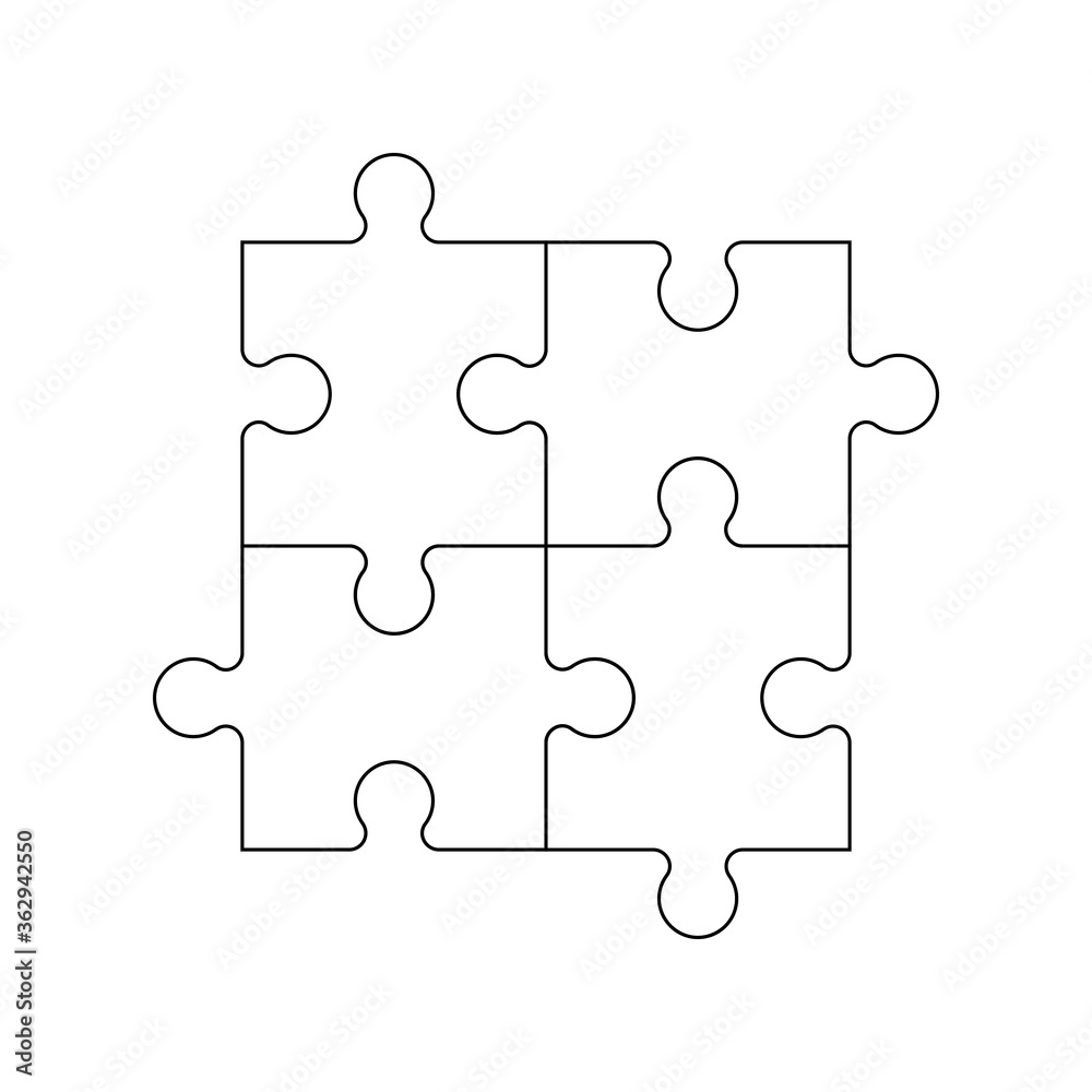 Vector illustration of four black outline jigsaw puzzle pieces. Vector illustration of four black outline jigsaw puzzle pieces.