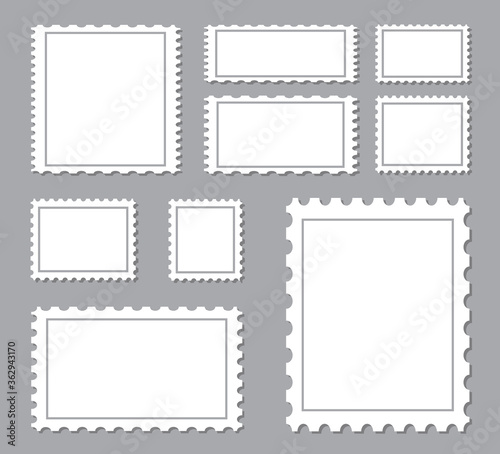 Blank postage stamps set isolated on gray background. Collection of stamps for web site,app,poster,placard and wallpaper. Creative art concept, vector illustration eps 10