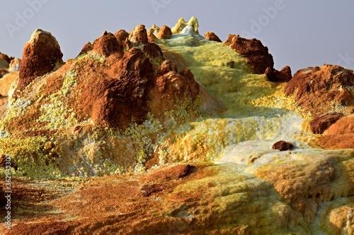 Salt ponds, bubbling chimneys and salt terraces form the bottom of the volcanic crater Dallol, Ethiopia: The Hottest Place on Earth,Danakil Depression,North Ethiopia,Africa photo