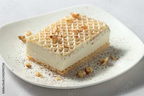 Delicious ice cream sandwich on a plate.