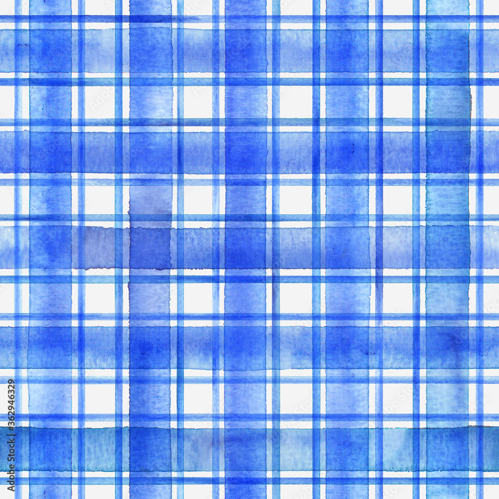 Watercolor stripe plaid seamless pattern. Blue stripes on white background Watercolor stripe plaid seamless pattern. Blue stripes on white background