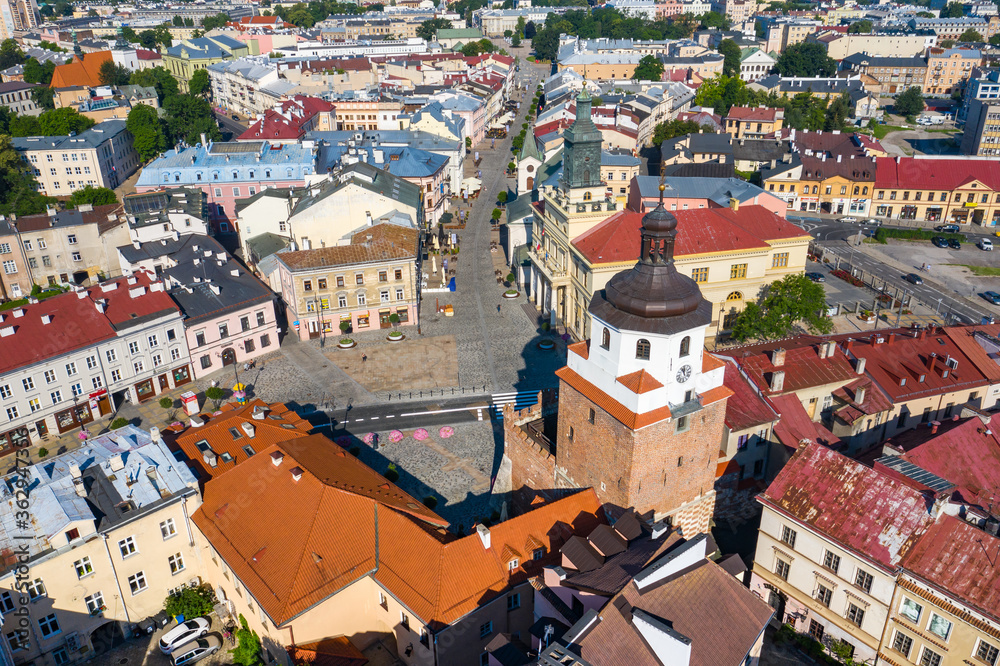 Obraz premium Lublin. Poland. Aerial view of old town. Touristic city center of Lublin bird's eye view. Popular tourist destinations from above.