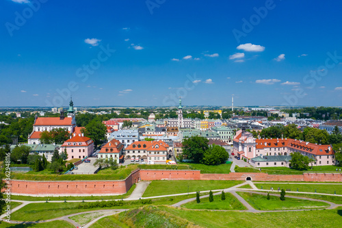 Zamosc, Poland. Aerial view of old town and city main square with town hall. Bird's eye view of the old city. UNESCO World Heritage Sites in Poland. Lublin Voivodeship. Zamosc, Poland, Europe. photo
