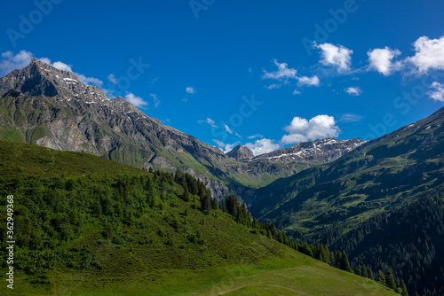 A waterfall in the Alps near Piz Beverin in Switzerland at the center of a valley - 3 © gdefilip