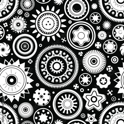 Vector Black and White Parts Seamless Pattern
