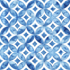 Acrylglasbilder Blau-weiße Muster Aquarell Tupfenmuster in Marineblau  © flovie