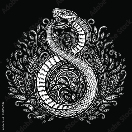 Vector Black and White Abstract Snake Illustration