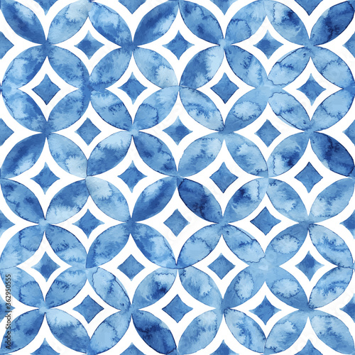 White and blue seamless watercolor pattern. Cute print for textiles. Vector illustration drawn by brush on paper.