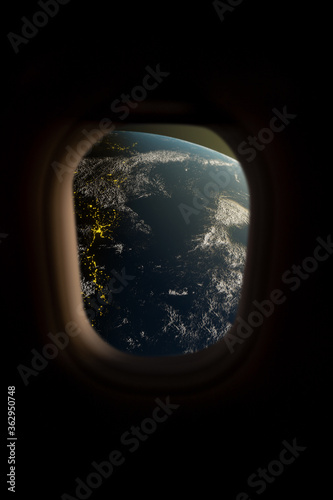 Earth view from spaceship window.