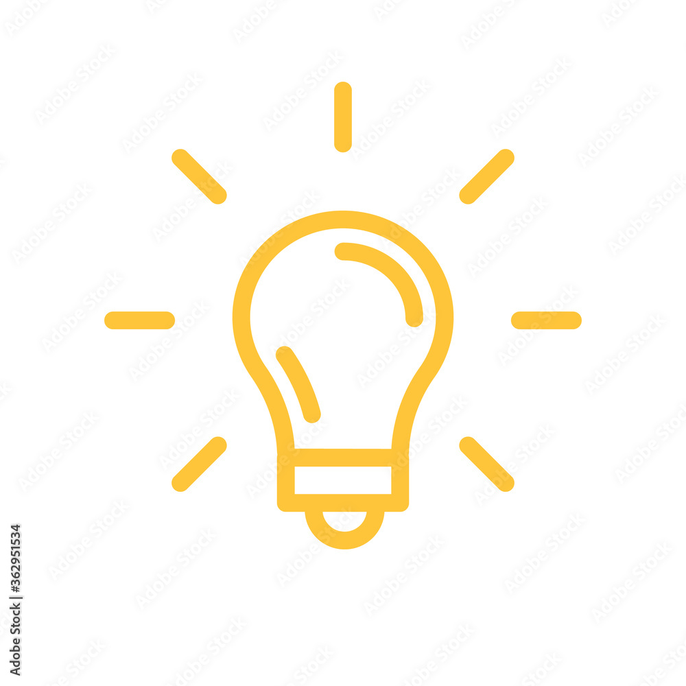 Idea icon, shinning light bulb. Electric lamp linear pictogram. Bright solution symbol.