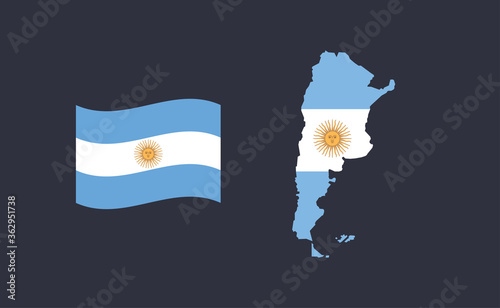Argentinian map and ribbon with flag colors. National symbols of Argentina. Editable vector icons.