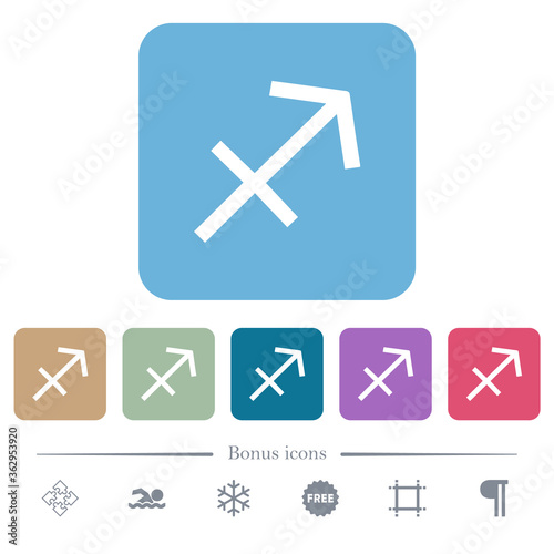 Sagittarius zodiac symbol flat icons on color rounded square backgrounds