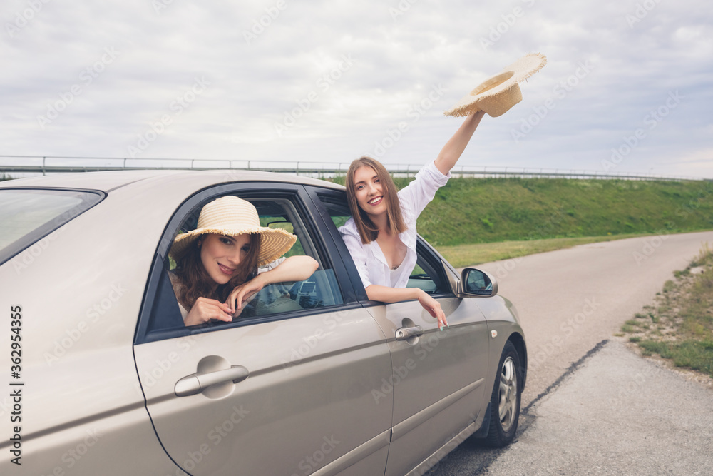 The company of friends went on a trip by car. The company of friends went on a trip by car.