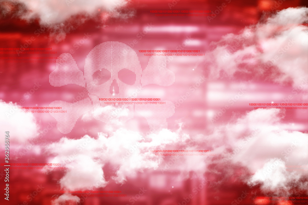 Naklejka premium 2d rendering Digital skull and crossbones on binary code