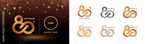 Set of 80th Anniversary logotype design, Eighty years anniversary celebration