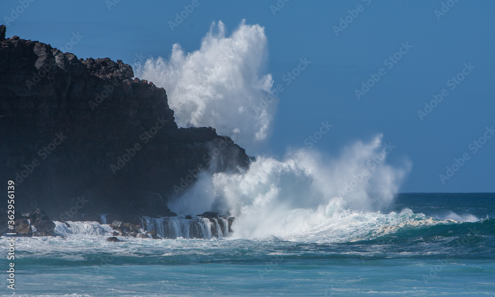 Waves on the west shore of Molokai, Hawaii.