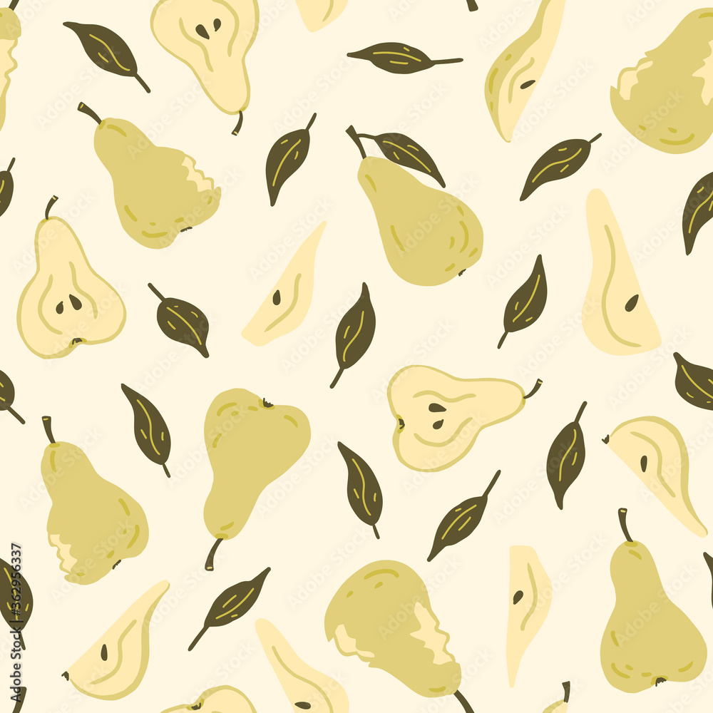 Pear fruit seamless vector pattern in flat style. Texture for - fabric, wrapping, textile, wallpaper, apparel. 