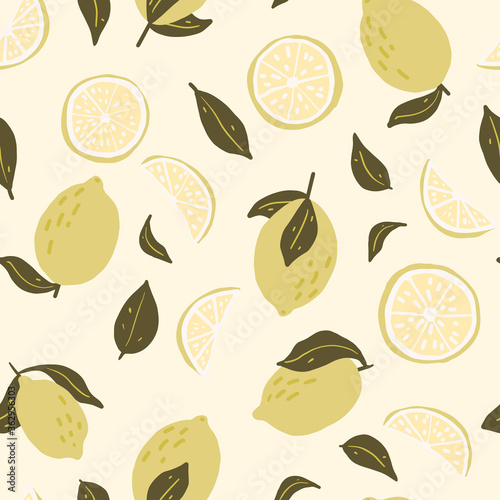 Lemon fruit seamless vector pattern in flat style. Texture for - fabric, wrapping, textile, wallpaper, apparel. 