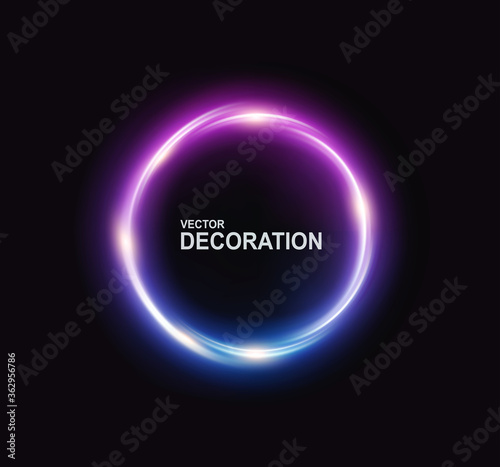 Vector illustration Neon Circle with shine on a black background. Abstract modern frame for text. Element for design, advertising, postcards, banner.