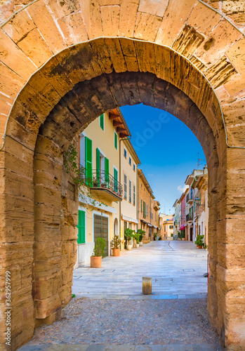 Medieval archway of fortification wall in Alcudia on Majorca, Spain