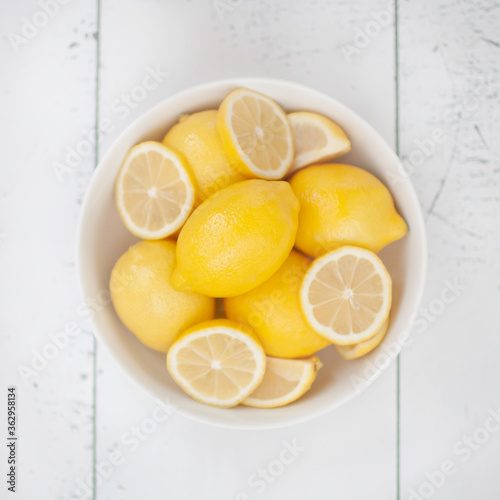 Yellow Lemon Fruit Bowl On White