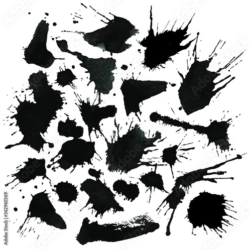 Collection of black ink grungy blots
