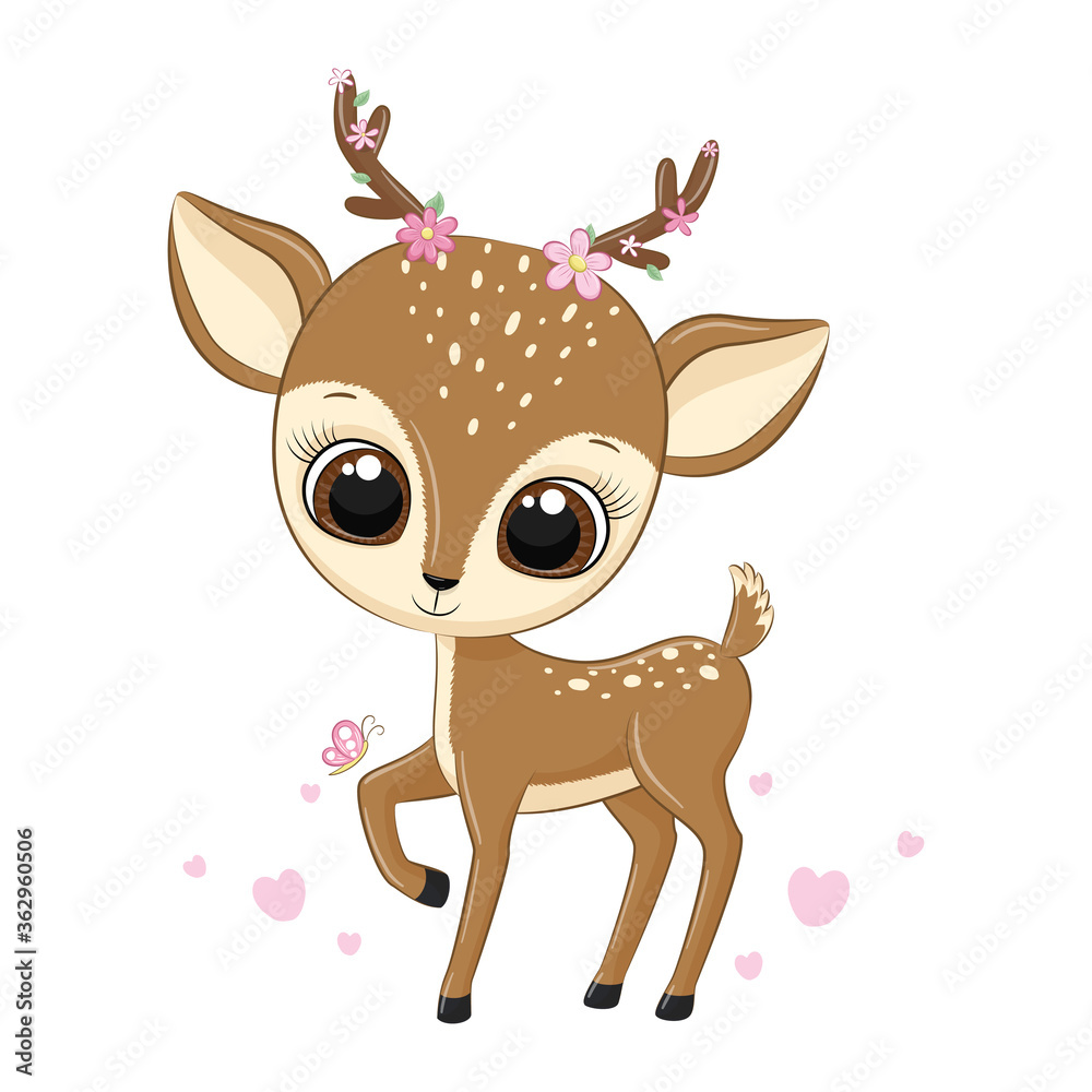Animal illustration cute little deer with flowers. Stock Vector | Adobe ...