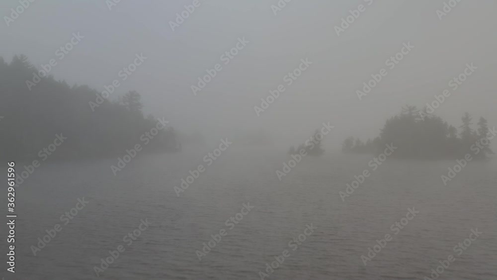 Thick fog on Moosehead Lake early morning aerial Thick fog on Moosehead Lake early morning aerial