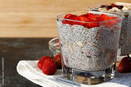 Bowl of chia pudding with fresh beriies photo