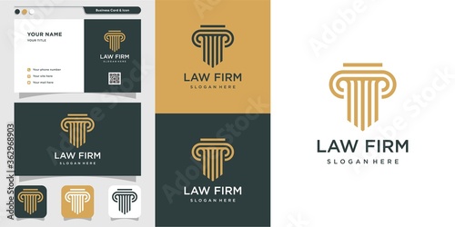 Modern law firm logo and business card design. gold, firm, law, icon justice, business card, Premium Vector