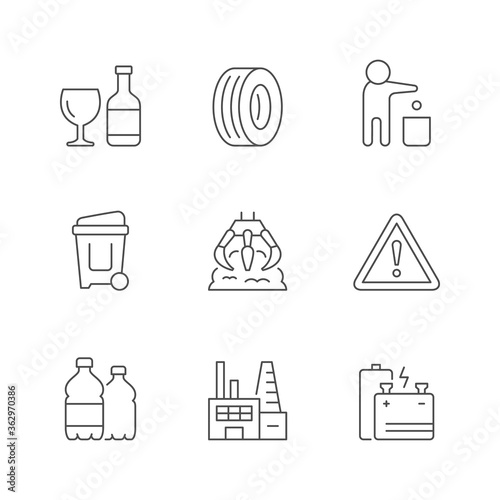 Set line icons of trash
