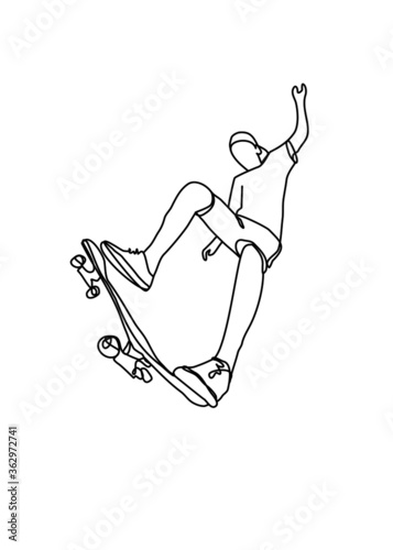 Simple line drawing vector, Young teens are skateboarding