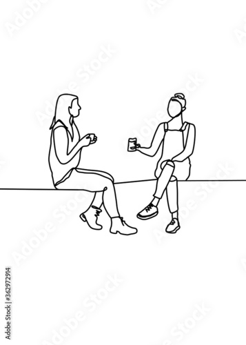 Drawing line, Young teenagers sitting and working to send teachers
