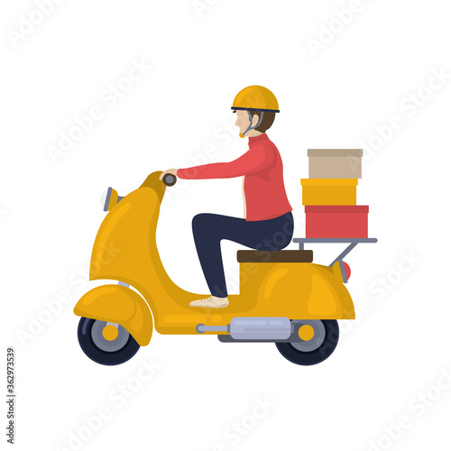 Scooter delivery  person on motobike flat illutration. Vector.