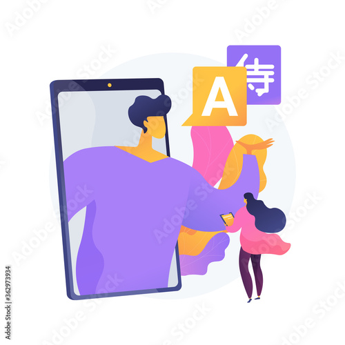 Online language tutoring abstract concept vector illustration. Live video tutoring, native speaker lesson, personal tutor in self-isolation, practice and improve speaking abstract metaphor.